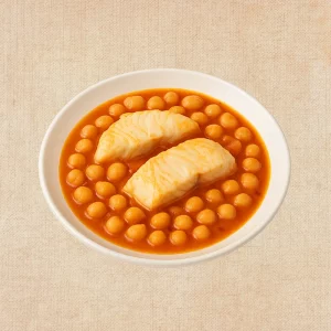 Potaje de Garbanzos con Bacalao o Merluza, plato casero saludable de Los Paques de Juan.