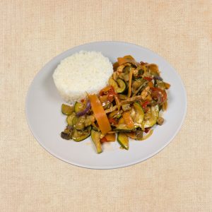 Wok de Verduras y Cerdo, plato casero saludable de Los Paques de Juan.