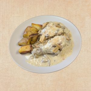 Pollo con Salsa de Champiñones, plato casero saludable de Los Paques de Juan.