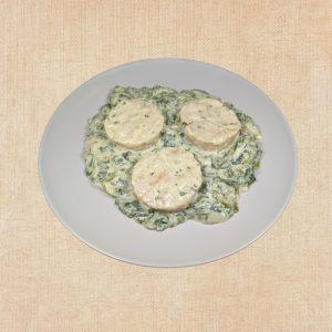 Merluza con Crema de Espinacas, plato casero saludable de Los Paques de Juan.