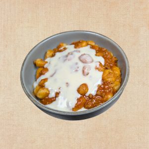 Ñoquis con Boloñesa y Bechamel, plato casero saludable de Los Paques de Juan.