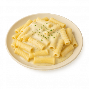 Rigatoni con Salsa 4 Quesos, plato casero saludable de Los Paques de Juan.