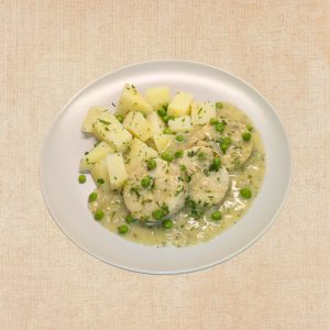 Merluza en Salsa Verde, plato casero saludable de Los Paques de Juan.